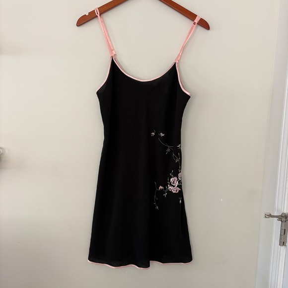 Oscar de la Renta Pink Label Black Floral Embroidered Slip‎ Dress Size M Y2K Vtg - Picture 14 of 16